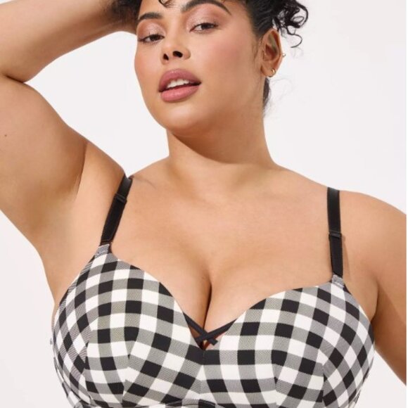 76-1 Torrid Retro Wire-free Black Gingham checkered Bra Size 40DDD - Picture 5 of 8